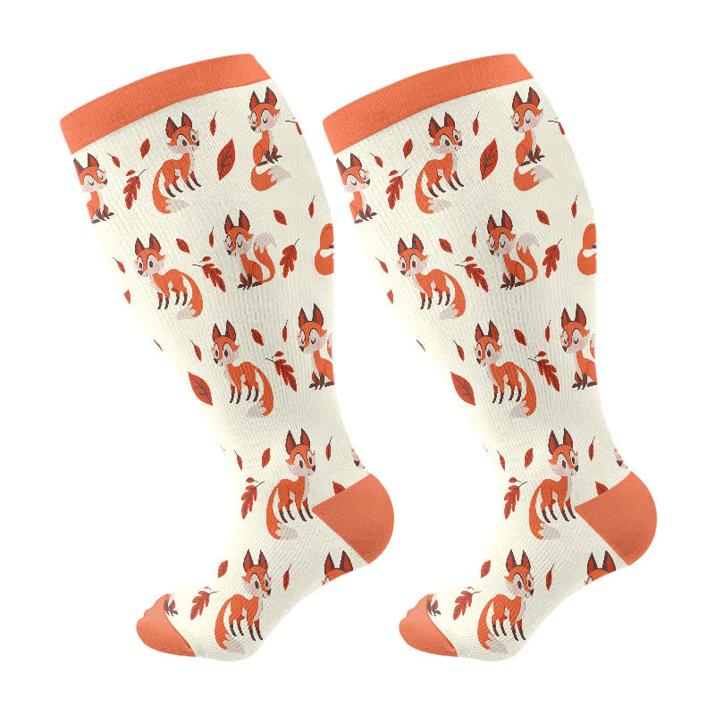Plus Size Pug Fox Compression Socks(3 Pairs) - Orange(1 Pair) - 4XL - image 7
