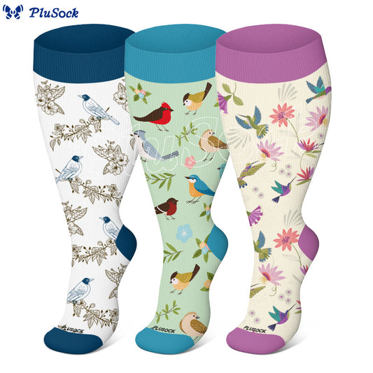 Plus Size Birds Series Compression Socks(3 Pairs) - image 0