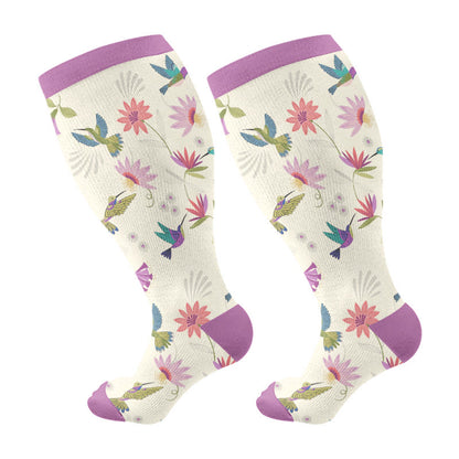 Plus Size Birds Series Compression Socks(3 Pairs) - Purple(1 Pair) - 4XL - image 6