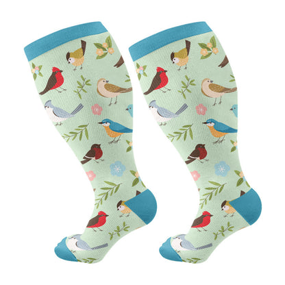 Plus Size Birds Series Compression Socks(3 Pairs) - Green(1 Pair) - 4XL - image 7