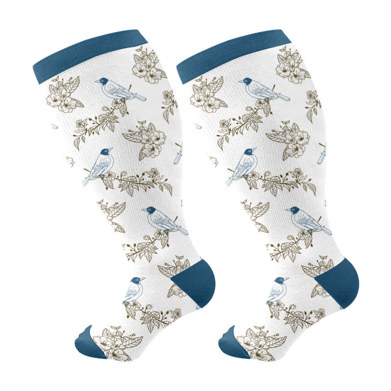 Plus Size Birds Series Compression Socks(3 Pairs) - White(1 Pair) - 4XL - image 5