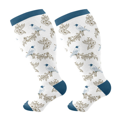 Plus Size Birds Series Compression Socks(3 Pairs) - White(1 Pair) - 4XL - image 5