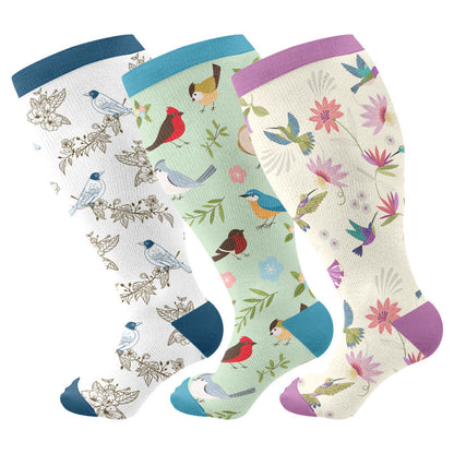Plus Size Birds Series Compression Socks(3 Pairs) - Multicolor - 4XL - image 1