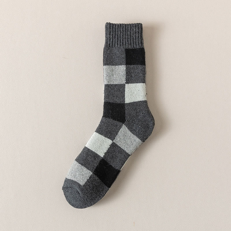 Plus Size Warm Plaid Quarter Socks(3 Pairs) - Grey - EU39-44(US6-10) - image 8