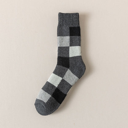 Plus Size Warm Plaid Quarter Socks(3 Pairs) - Grey - EU39-44(US6-10) - image 8