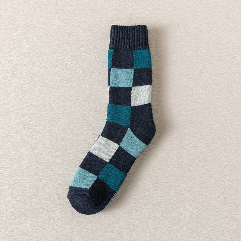 Plus Size Warm Plaid Quarter Socks(3 Pairs) - Navy Blue - EU39-44(US6-10) - image 7