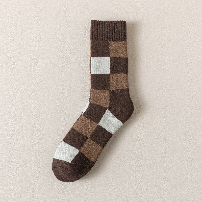 Plus Size Warm Plaid Quarter Socks(3 Pairs) - Coffee - EU39-44(US6-10) - image 6