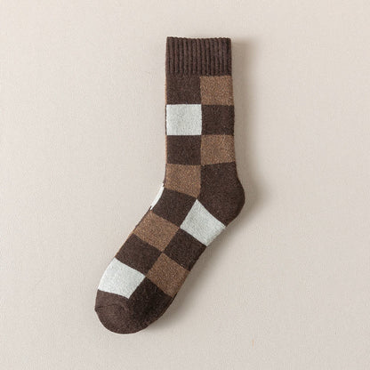 Plus Size Warm Plaid Quarter Socks(3 Pairs) - Coffee - EU39-44(US6-10) - image 6