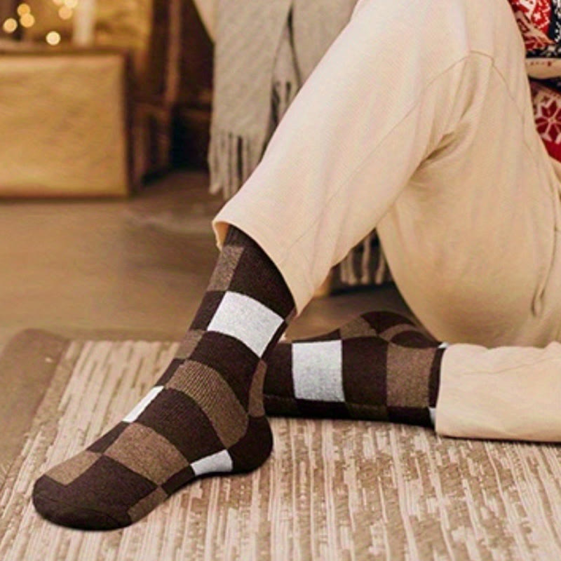 Plus Size Warm Plaid Quarter Socks(3 Pairs) - image 3