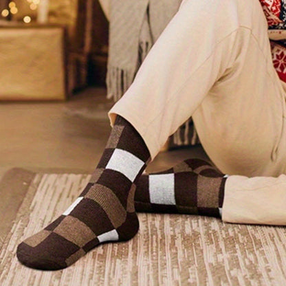 Plus Size Warm Plaid Quarter Socks(3 Pairs) - image 3