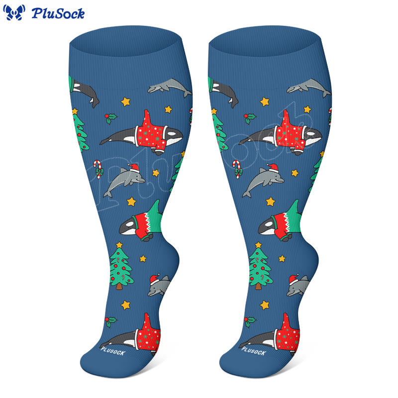 Plus Size Snowman Whale Elk Compression Socks(3 Pairs) - image 2