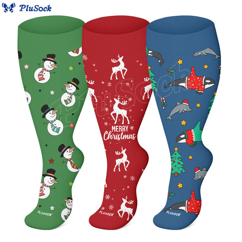 Plusock Plus Size Snowman Whale Elk Compression Socks - image 0
