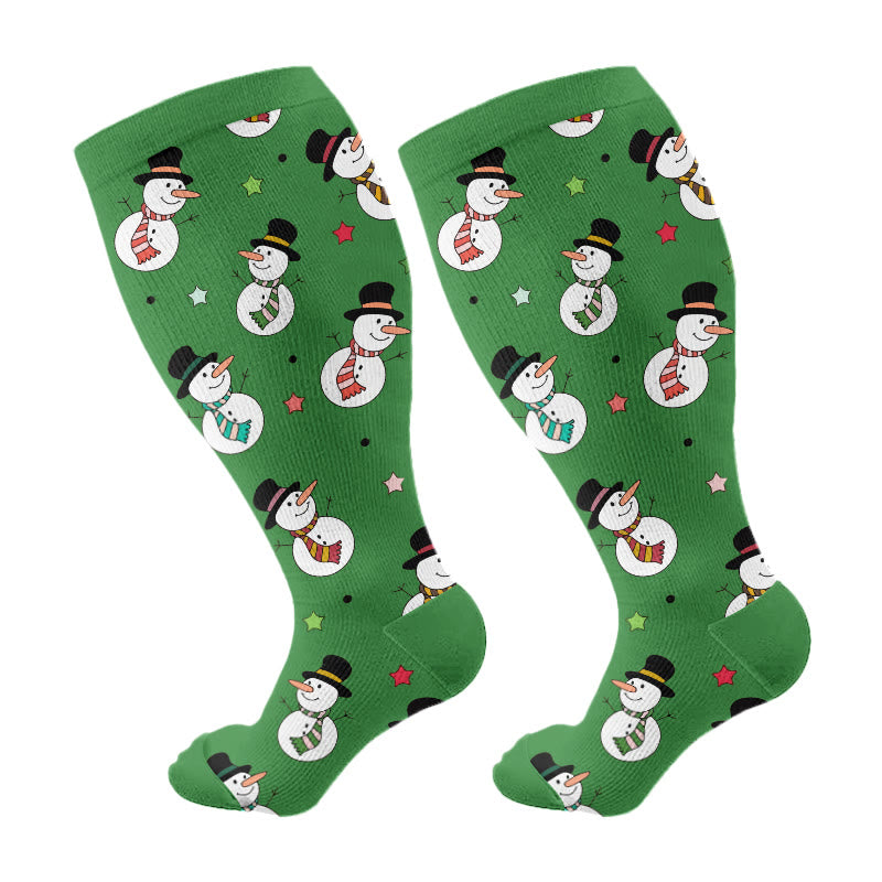 Plus Size Snowman Whale Elk Compression Socks(3 Pairs) - Green(1 Pair) - 4XL - image 6