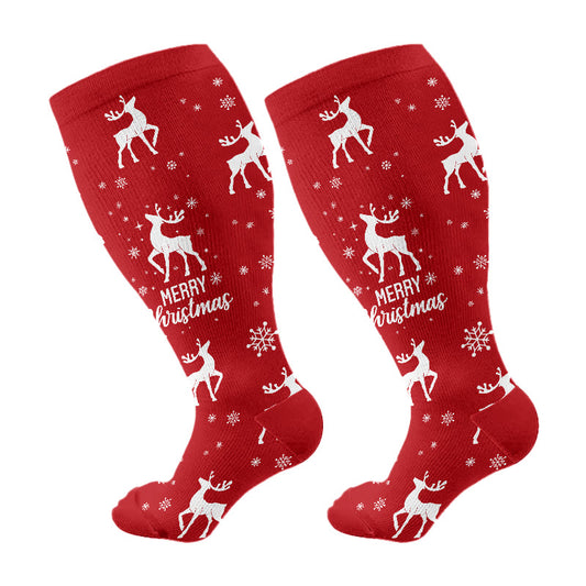 Plus Size Snowman Whale Elk Compression Socks( - Red - 4XL - image 7