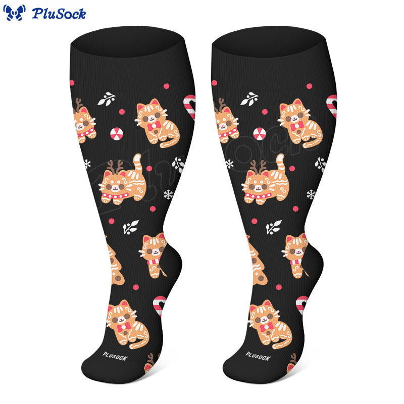 Plus Size Christmas Cute Cats Compression Socks(3 Pairs) - image 2