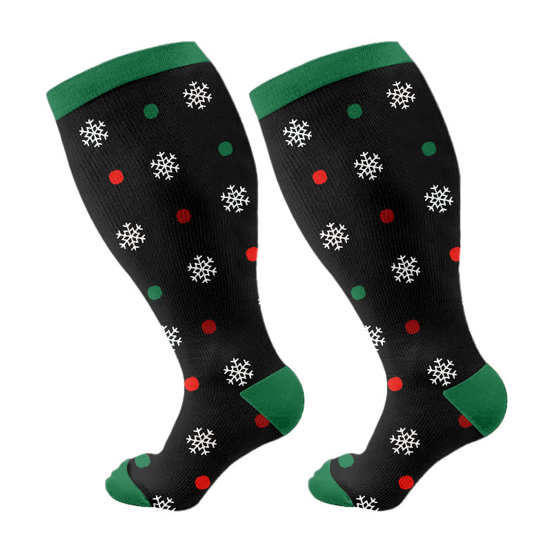 Plus Size Christmas Cute Cats Compression Socks(3 Pairs) - Green(1 Pair) - 4XL - image 5