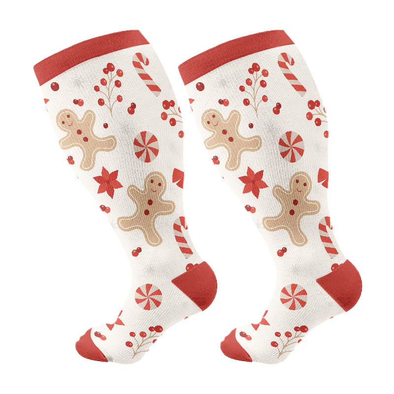 Plus Size Christmas Cute Cats Compression Socks(3 Pairs) - Red(1 Pair) - 4XL - image 7