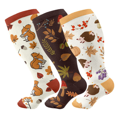 Plusock Plus Size Autumn Hedgehog Compression Socks(3 Pairs) - Multicolor - 4XL - image 4