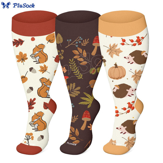 Plusock Plus Size Autumn Hedgehog Compression Socks(3 Pairs) - image 0