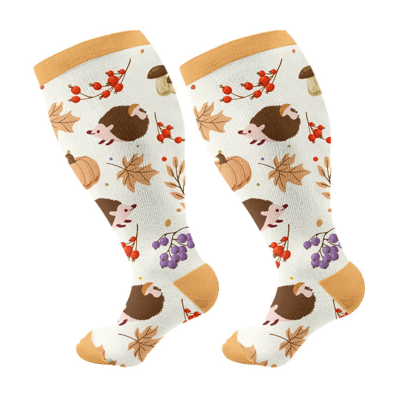 Plusock Plus Size Autumn Hedgehog Compression Socks - Yellow - 2XL - image 6