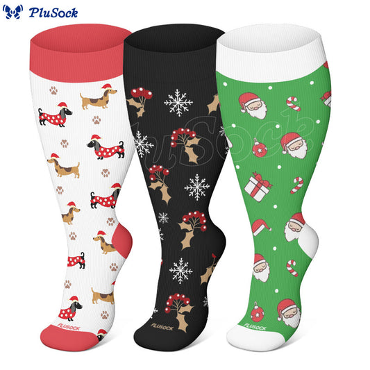 Plus Size Dachshund Snowman Compression Socks(3 Pairs) - image 0