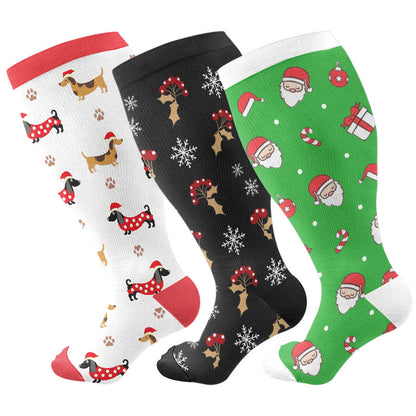Plus Size Dachshund Snowman Compression Socks(3 Pairs) - Multicolor - 4XL - image 1