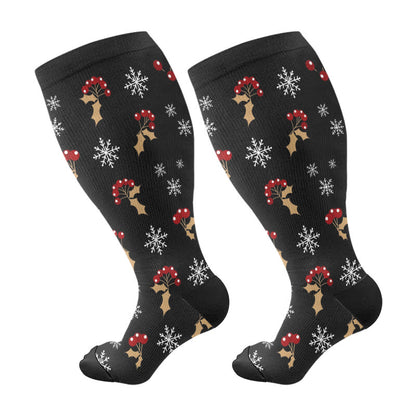 Plus Size Dachshund Snowman Compression Socks(3 Pairs) - Black(1 Pair) - 4XL - image 7