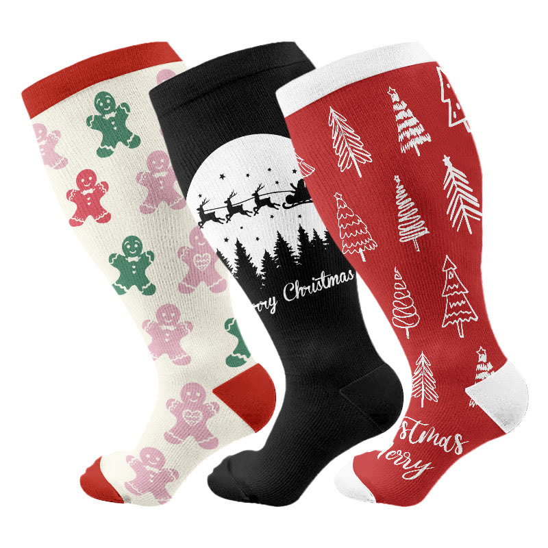 Plus Size Holiday Spirit Compression Socks(3 Pairs) - Multicolor - 4XL - image 1