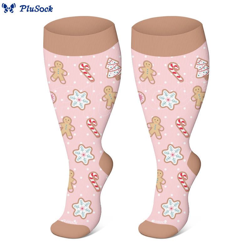 Plusock Plus Size Snowman Elk Gingerbread Man Compression Socks - image 2