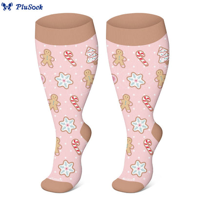 Plusock Plus Size Snowman Elk Gingerbread Man Compression Socks - image 2