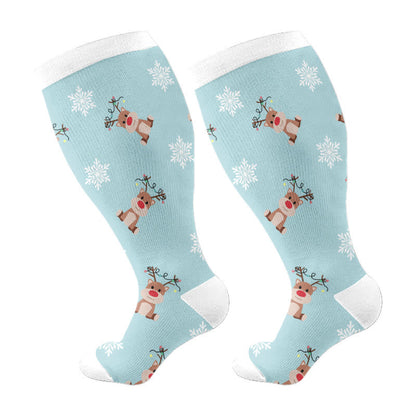Plus Size Snowman Elk Gingerbread Man Compression Socks - Blue - 4XL - image 6