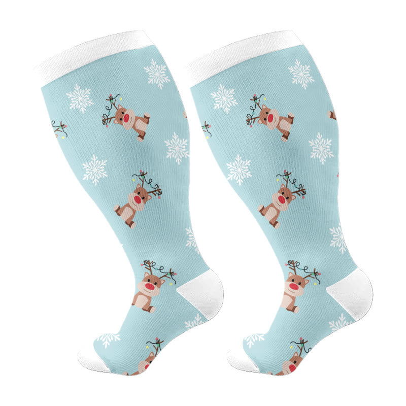 Plusock Plus Size Snowman Elk Gingerbread Man Compression Socks - Blue - 4XL - image 6