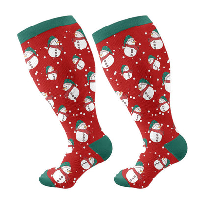 Plusock Plus Size Snowman Elk Gingerbread Man Compression Socks - Red - 4XL - image 5