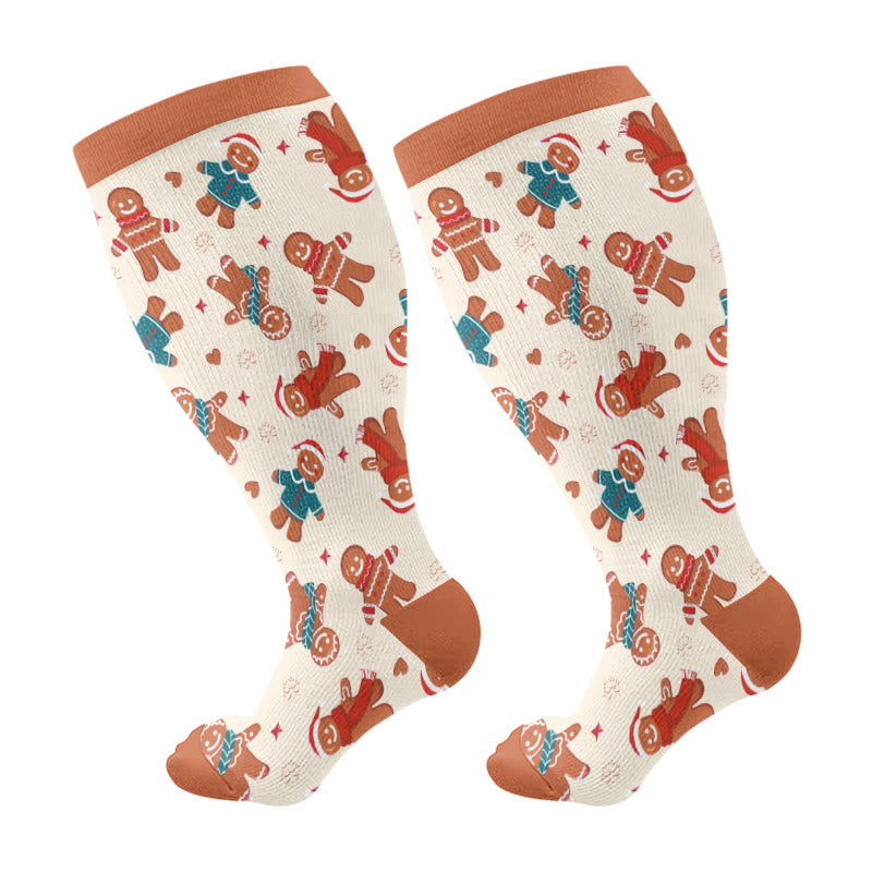 Plus Size Adorable Christmas Mix Compression Socks(3 Pairs) - Orange(1 Pair) - 4XL - image 6