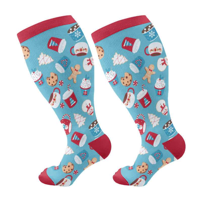Plus Size Adorable Christmas Mix Compression Socks(3 Pairs) - Blue(1 Pair) - 4XL - image 7