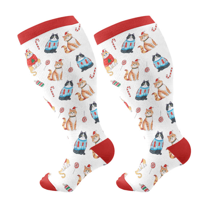 Plusock Plus Size Adorable Christmas Mix Compression Socks - White - 4XL - image 5