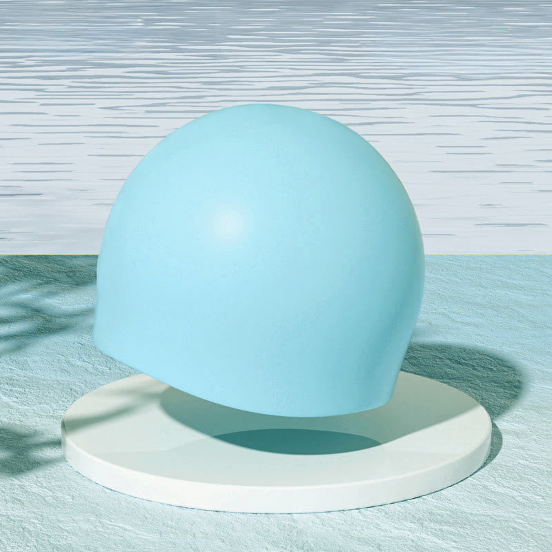 High Elasticity Solid Color Swim Cap - Blue - One Size - image 6