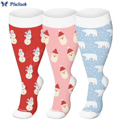 Plus Size Cute Bear Santa Claus Compression Socks(3 Pairs) - image 0