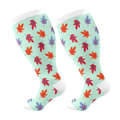 Plus Size Maple Leaf Butterfly Bear Compression Socks(3 Pairs) - Blue(1 Pair) - 4XL - image 17