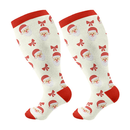 Plus Size Deer Block Tree Compression Socks(3 Pairs) - Red(1 Pair) - 4XL - image 7
