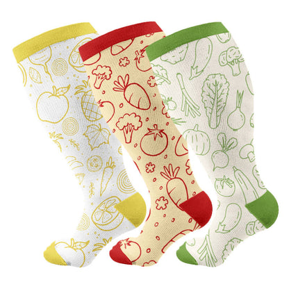 Plus Size Vegetable Series Compression Socks(3 Pairs) - Multicolor - 4XL - image 1