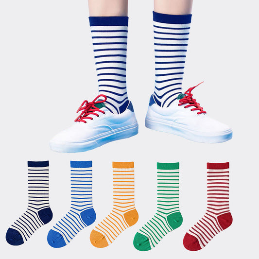 Plusock Plus Size Retro Stripes Quarter Socks(5 Pairs) - image 0