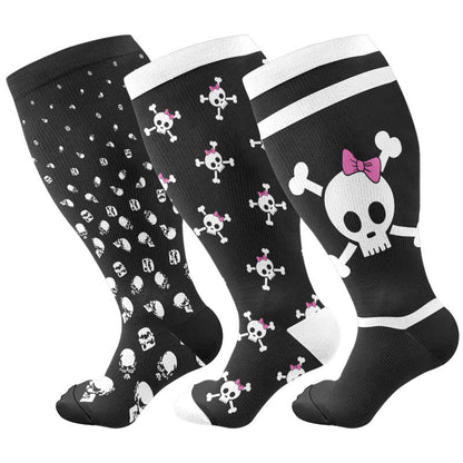Plusock Plus Size Halloween Large Skull Print Compression Socks(3 Pairs) - image 1