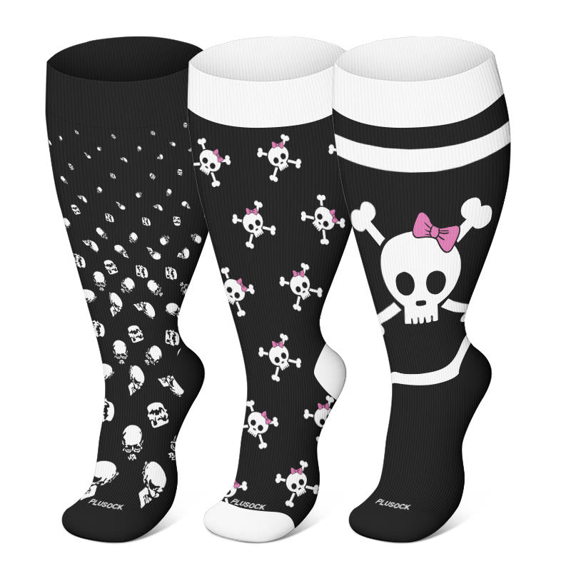 Plusock Plus Size Halloween Large Skull Print Compression Socks(3 Pairs) - image 0