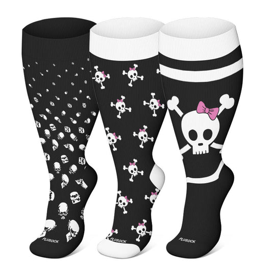 Plus Size Halloween Large Skull Print Compression Socks(3 Pairs) - image 0