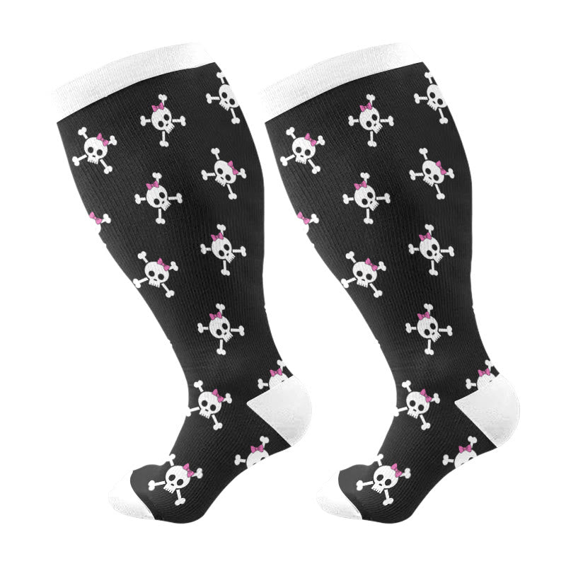 Plusock Plus Size Halloween Large Skull Print Compression Socks(3 Pairs) - image 5