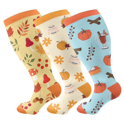 Plusock Plus Size Autumn Atmosphere  Compression Socks(3 Pairs) - Multicolor - 4XL - image 1