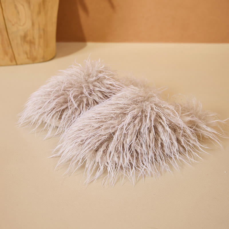 Plusock Plus Size Fluffy Fur Slippers - Khaki - EU42-43(US8.5-9) - image 10