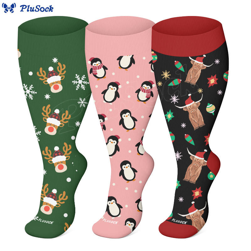 Plusock Plus Size Penguin Deer Cow Compression Socks - image 0