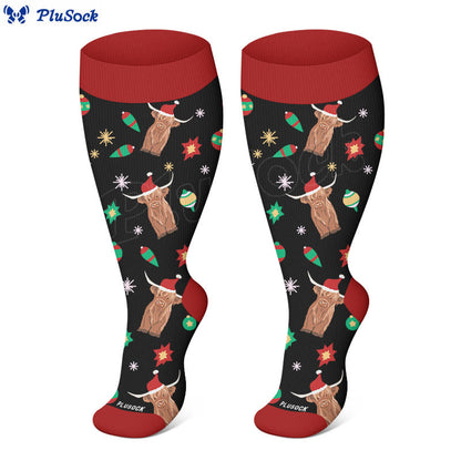Plusock Plus Size Penguin Deer Cow Compression Socks(3 Pairs) - image 3